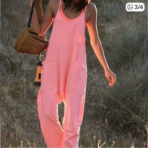 Pink Relaxed Onesie Jumpsuit with Front Pockets/back zipper Medium